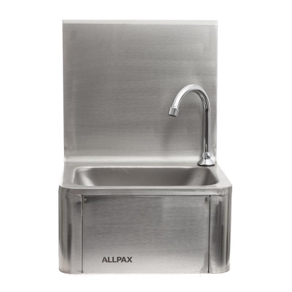 ALLPAX tvättställ i rostfritt stål med fotkontroll, hög bakvägg, 10015289
