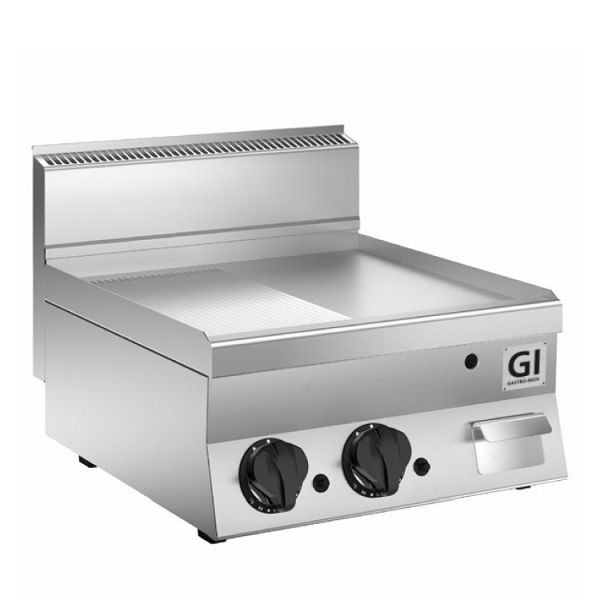 Gastro-Inox 650 "High Performance" gasbrännarplatta halv slät / halvräfflad rostfritt stål, 80cm, bordsmodell, 160.057