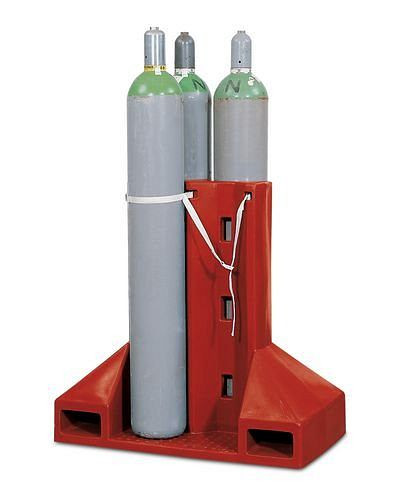 DENIOS gasflaskpall GFP-4 av polyeten (PE), för 4 gasflaskor (Ø 230 mm), med surrningsband, 155-648
