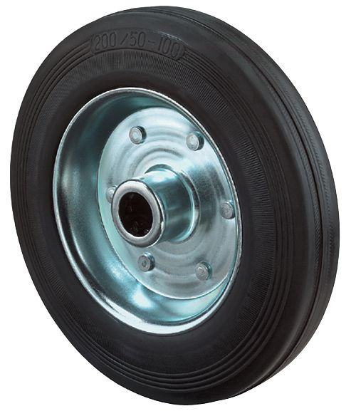 BS rullar gummihjul, hjulbredd 50 mm, hjul Ø 200 mm, lastkapacitet 205 kg, svart gummibana, rullager, 2 st, B55.200
