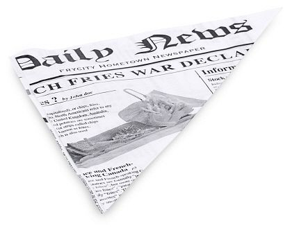 Contacto pommes fritespåse 18 cm gjord av vaxpapper, tidningsmotiv, förpackning 1000:-, 4494/180