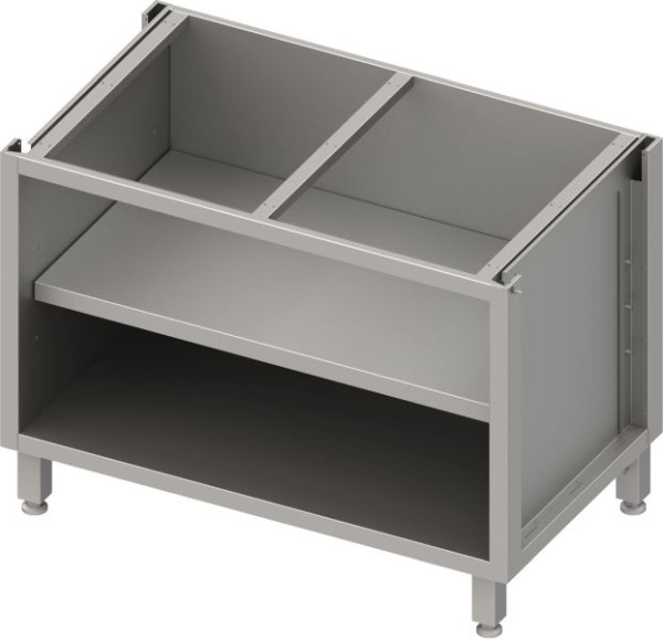 Stalgast underskåpslåda i rostfritt stål version 2.0, för ben/sockelram, öppen, med mellanhylla 1400x640x660 mm, BX14650