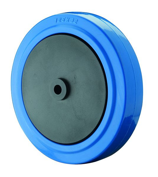 BS-hjul gummihjul, hjulbredd 32 mm, hjul Ø 80 mm, lastkapacitet 120 kg, blå elastiska däck, plasthjulhus, kullager, 8 st, B62.081