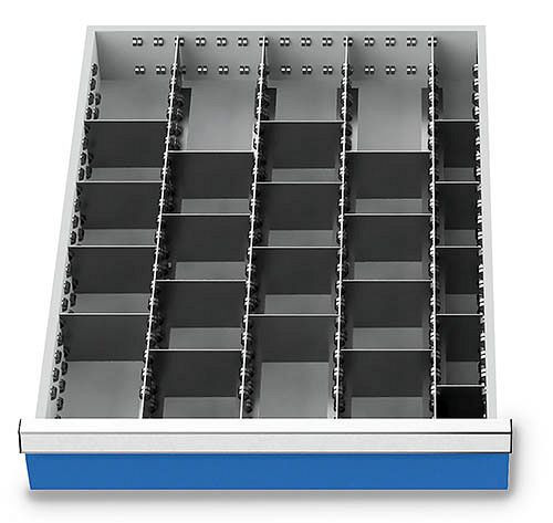 Bedrunka+Hirth lådinsatser T736 R 18-24, för panelhöjd 100/125 mm, 4 x MF 600 mm, 5 x TW 50 mm, 16 x TW 100 mm, 110BLH100