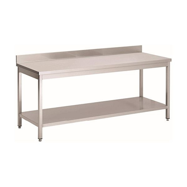 Gastro-Inox rostfritt stål AISI 430 arbetsbord med bottenhylla och uppstånd, 900x600x850mm, förstärkt med 18mm tjock belagd spånskiva, 301.178