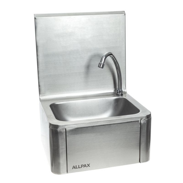 ALLPAX Basic tvättställ i rostfritt stål med knäbrytare, hög bakvägg, 10011858